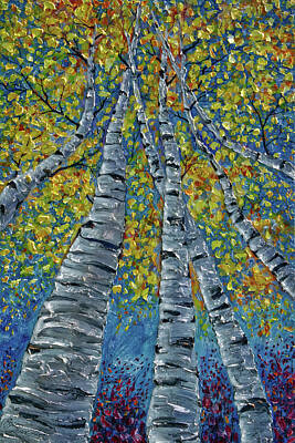 Grimm Fairy Tales Royalty Free Images -  Whimsy Aspen Trees Moonlight Sonata With Aspen Trees with Palette Knife Technique Royalty-Free Image by OLena Art