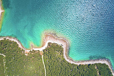 Lucille Ball - Pakostane idyllic turquoise rocky beach aerial view by Brch Photography