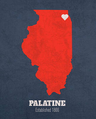 City Scenes Mixed Media - Palatine Illinois City Map Founded 1866 University of Illinois Color Palette by Design Turnpike