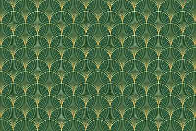 Abstract Drawings Rights Managed Images - Palm leaf pattern on green background - art deco style Royalty-Free Image by Julien