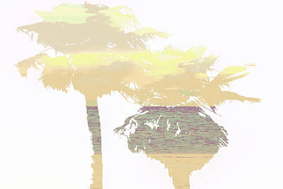 Wine Cellar Paintings Rights Managed Images - Palm Tree Silhouette Beach Wide Print Royalty-Free Image by Aaron Geraud