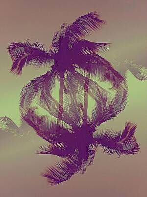 Beach House Signs - Palms with one moon abstraction  by Laura Vanatka