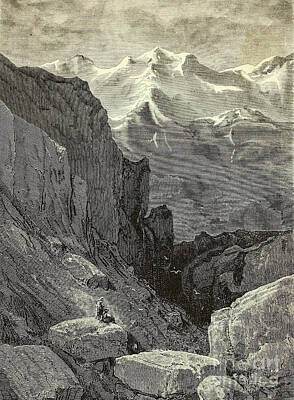 Landscapes Drawings - Panderon in the Sierra Nevada by Dore w1 by Historic illustrations
