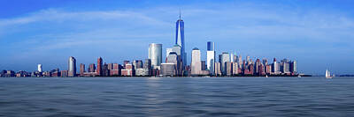 American Flag Paintings Royalty Free Images - Panorama of Lower Manhattan at dusk Royalty-Free Image by Steven Heap