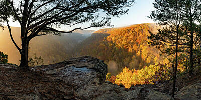 Mountain Photos - Panoramic Autumn Splendor In The Arkansas Ozarks by Gregory Ballos