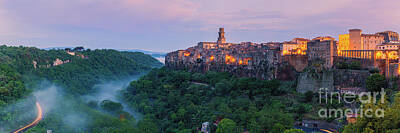 Skylines Royalty Free Images - Panoramic sunrise at Pitigliano, Tuscany Royalty-Free Image by Henk Meijer Photography