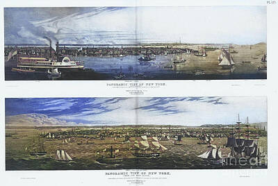 City Scenes Drawings - Panoramic View of New York d1 by Historic Illustrations