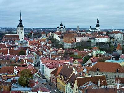 Mother And Child Paintings - Panoramic view to the upper town Toompea of Tallinn by Pis Ces
