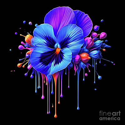 Abstract Flowers Digital Art - Pansy Flower with Paint Drip and Expressionist Effect by Rose Santuci-Sofranko