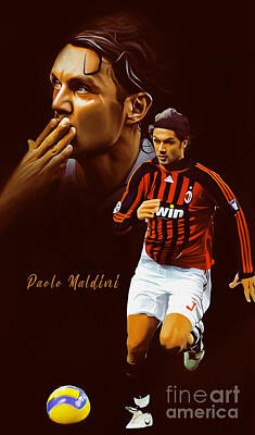 Football Painting Royalty Free Images - Paolo Maldini Royalty-Free Image by Gull G