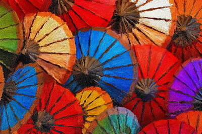 Beach House Shell Fish - Paper Parasols - Umbrellas by Russ Harris
