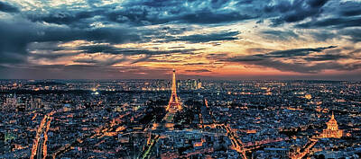 Paris Skyline Photos - Paris At Dusk by Manjik Pictures