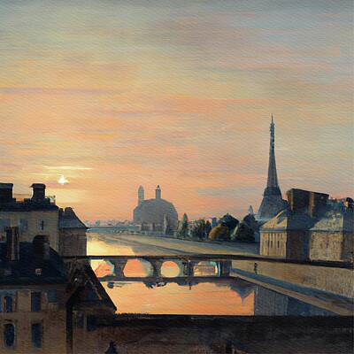 Paris Skyline Paintings - Paris Dawn by Esoterica Art Agency