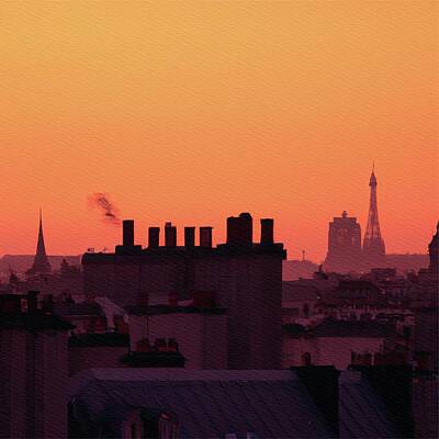 Paris Skyline Paintings - Paris Evening by Esoterica Art Agency