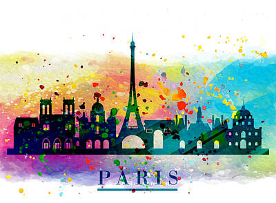 Paris Skyline Paintings - Paris Skyline Multicolour by Miki De Goodaboom