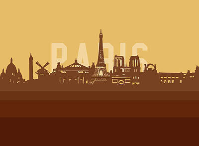 Paris Skyline Digital Art Royalty Free Images - Paris skyline retro yellow Royalty-Free Image by Bekim M