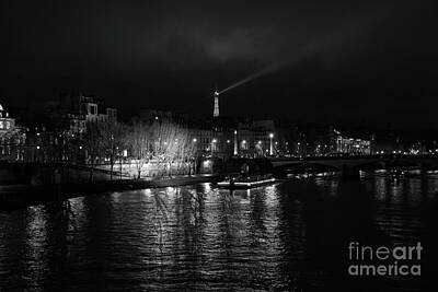 Holiday Cookies - Parisian night winter landscape with illuminated Eiffel tower. Black white. by Elena Dijour