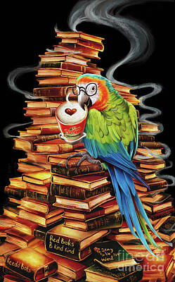Birds Drawings Rights Managed Images - Parrot lover - Book Lover - Read Books - Book Lover - Gift Book Reader - Gift for Librarian - Read Books Be Kind Stay Weird - Be Kind Royalty-Free Image by Grover Mcclure
