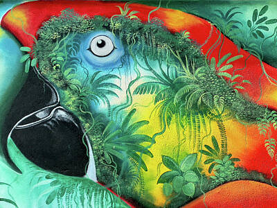 Birds Royalty Free Images - Parrot Mural Close-up Royalty-Free Image by Teresa Wilson