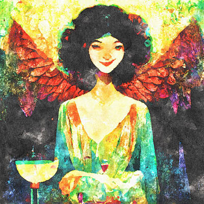 Wine Mixed Media - Party Angels 1 by Ann Leech