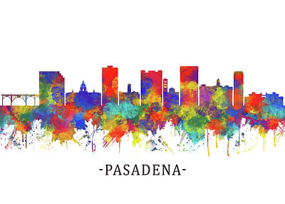 Landmarks Mixed Media Royalty Free Images - Pasadena Skyline Royalty-Free Image by NextWay Art
