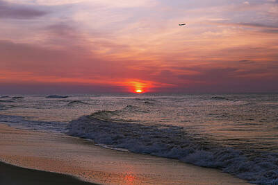 City Scenes Photos - Passenger Aircraft Takes Off with a Myrtle Beach Sunrise by Steve Rich