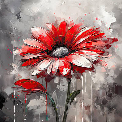 Impressionism Digital Art Rights Managed Images - Passion in Gray - Red Art in Gray Royalty-Free Image by Lourry Legarde