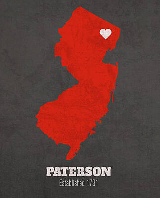 Cities Mixed Media - Paterson New Jersey City Map Founded 1791 Rutgers University Color Palette by Design Turnpike
