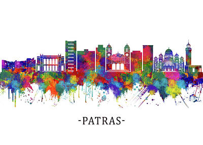 Cities Mixed Media - Patras Greece Skyline by NextWay Art