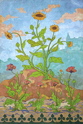 Sunflowers Paintings - Paul Elie Ranson 1861 1909 Sunflowers and poppies by Artistic Rifki