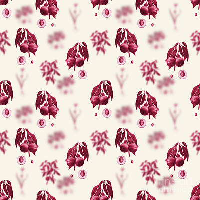 Roses Mixed Media - Peach Botanical Seamless Pattern in Viva Magenta n.1309 by Holy Rock Design