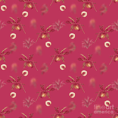 Food And Beverage Mixed Media - Peach Botanical Seamless Pattern in Viva Magenta n.1368 by Holy Rock Design