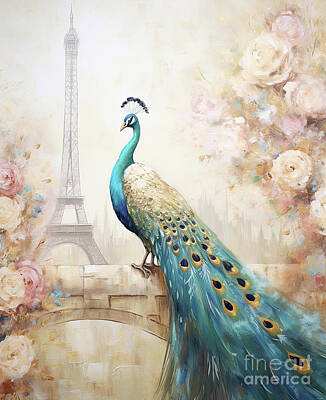 Birds Paintings - Peacock In Paris by Tina LeCour
