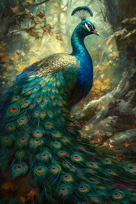 Abstract Landscape Digital Art Rights Managed Images - Peacock In The Forest Royalty-Free Image by Wes and Dotty Weber