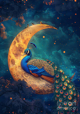 Planes And Aircraft Posters - Peafowl Peacock and Peahen wearing pajamas II and feeling sleepy by Adrien Efren