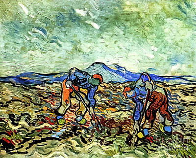 Nighttime Street Photography Rights Managed Images - Peasants Lifting Potatoes by Vincent Van Gogh 1890 Royalty-Free Image by Vincent Van Gogh