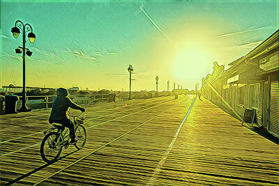 Surrealism Digital Art Rights Managed Images - Pedaling into the Sunset Royalty-Free Image by Surreal Jersey Shore