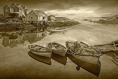 Randall Nyhof Royalty-Free and Rights-Managed Images - Peggys Cove Harbor in Nova Scotia Canada at Sunset in Sepia Ton by Randall Nyhof