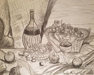 Wine Drawings - Pencil and Medium Drawing by Timothy Foley