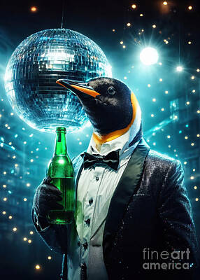 Beer Digital Art - Penguins Disco Extravaganza A Tuxedoed Twist by Michael Moriarty