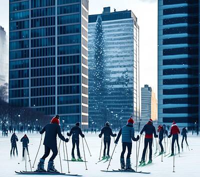 Vintage Signs - People Skiing on Ice, Generative AI Illustration by Miroslav Nemecek