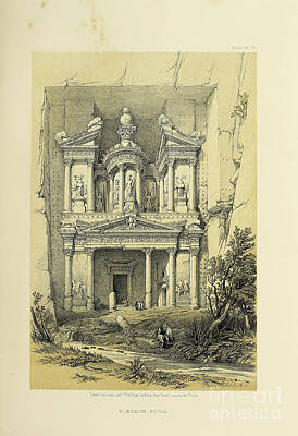 Landscapes Drawings - Petra Jordan by David Roberts 1838 r3 by Historic illustrations