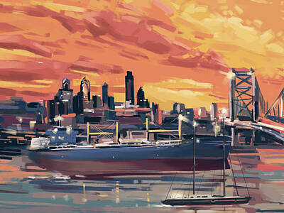 Skylines Digital Art - Philadelphia City Panorama by Bekim M