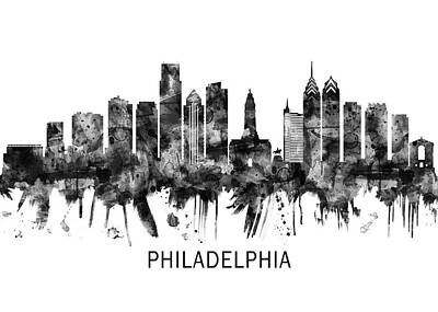 Abstract Skyline Mixed Media - Philadelphia Pennsylvania Skyline BW by NextWay Art