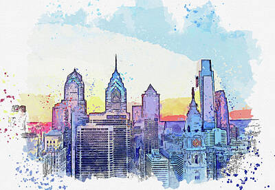 Abstract Skyline Paintings - .Philadelphia Skyline by Celestial Images