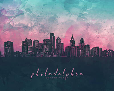 Skylines Digital Art - Philadelphia Skyline Panorama by Bekim M