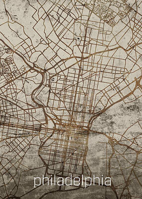 Cities Mixed Media - Philadelphia Vintage Rusty City Street Map on Cement Background by Design Turnpike