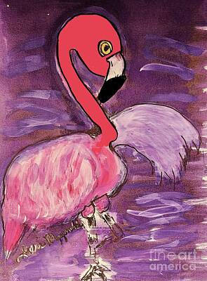 Birds Mixed Media Rights Managed Images - Phoenicopteridae Pink Flamingo  Royalty-Free Image by Geraldine Myszenski