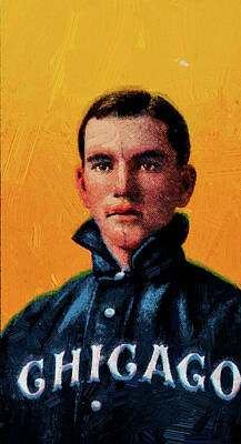 Baseball Paintings - Piedmont Doc White Chicago Portrait Baseball Game Cards Oil Painting  by Celestial Images