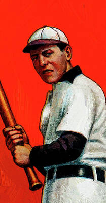 Athletes Paintings - Piedmont Fred Snodgrass Batting Baseball Game Cards Oil Painting  by Celestial Images